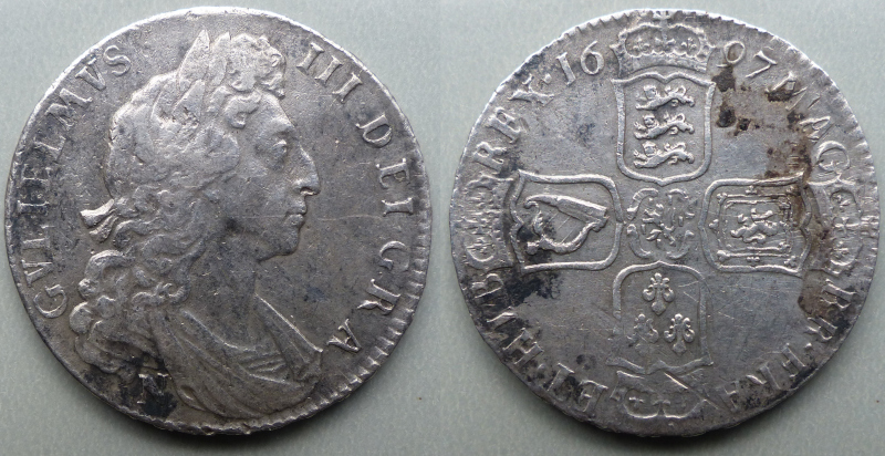 William III 1697 Norwich mint halfcrown, HMS Association
